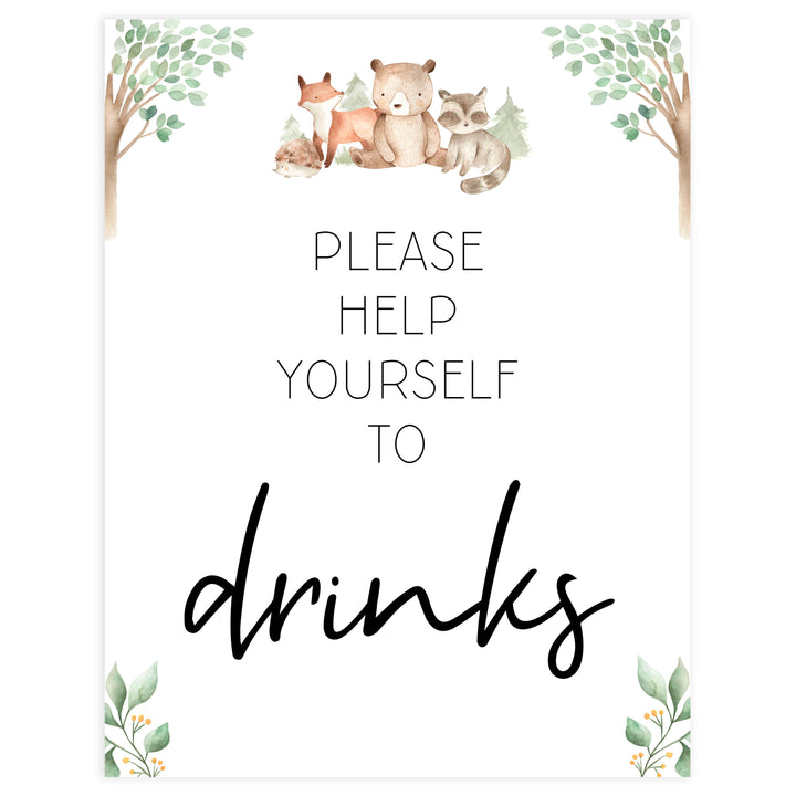drinks baby shower table signs, Woodland animals baby decor, printable baby table signs, printable baby decor, baby woodland animals table signs, fun baby signs, baby woodland animals fun baby table signs