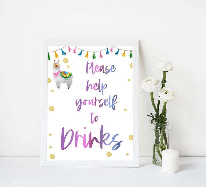 drinks table sign, drinks baby decorLlama fiesta baby decor, printable baby table signs, printable baby decor, baby llama fiesta table signs, fun baby signs, baby llama fiesta fun baby table signs