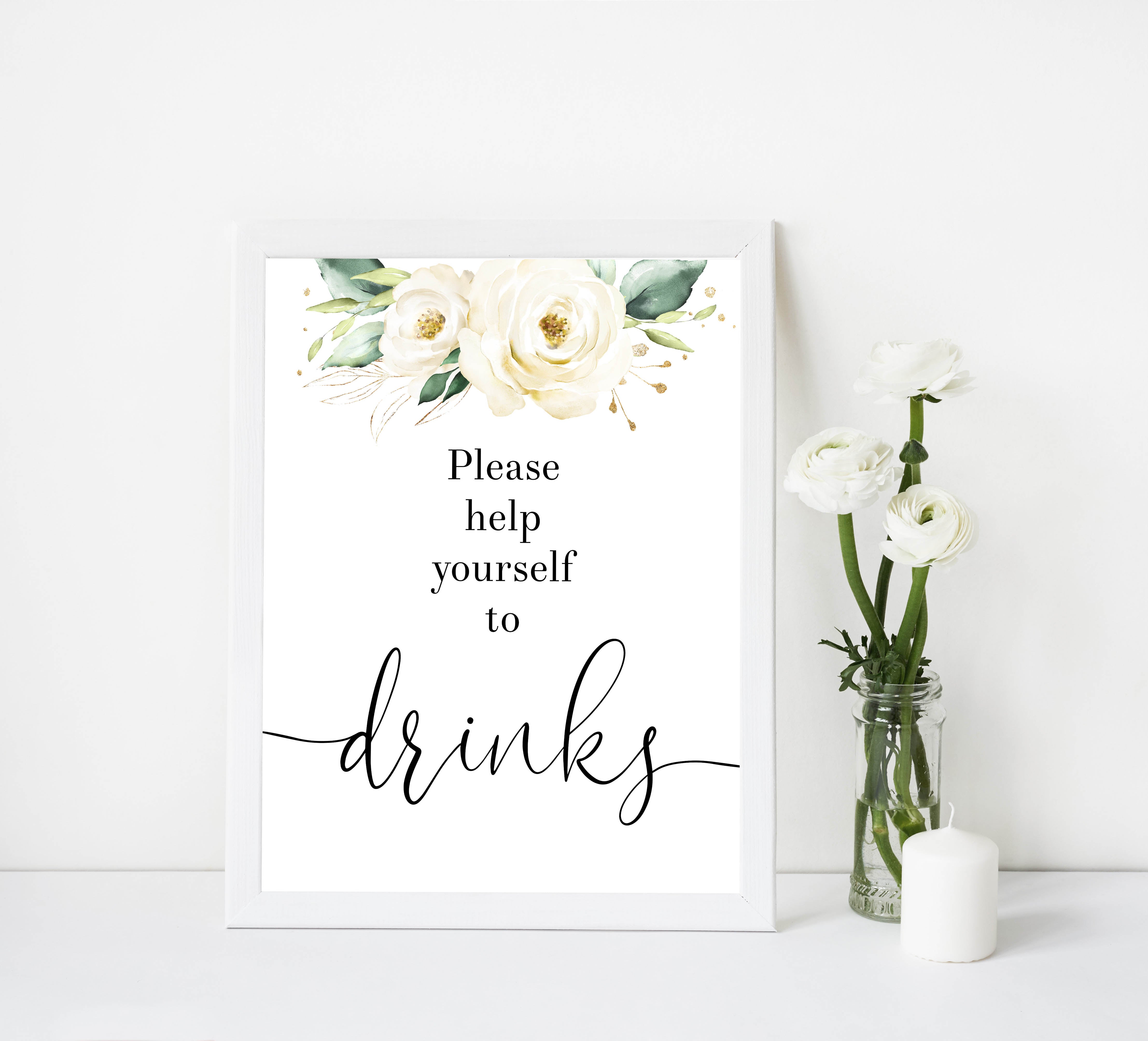 drinks baby shower table signs, White floral baby decor, printable baby table signs, printable baby decor, baby safari animals table signs, fun baby signs, baby safari animals fun baby table signs