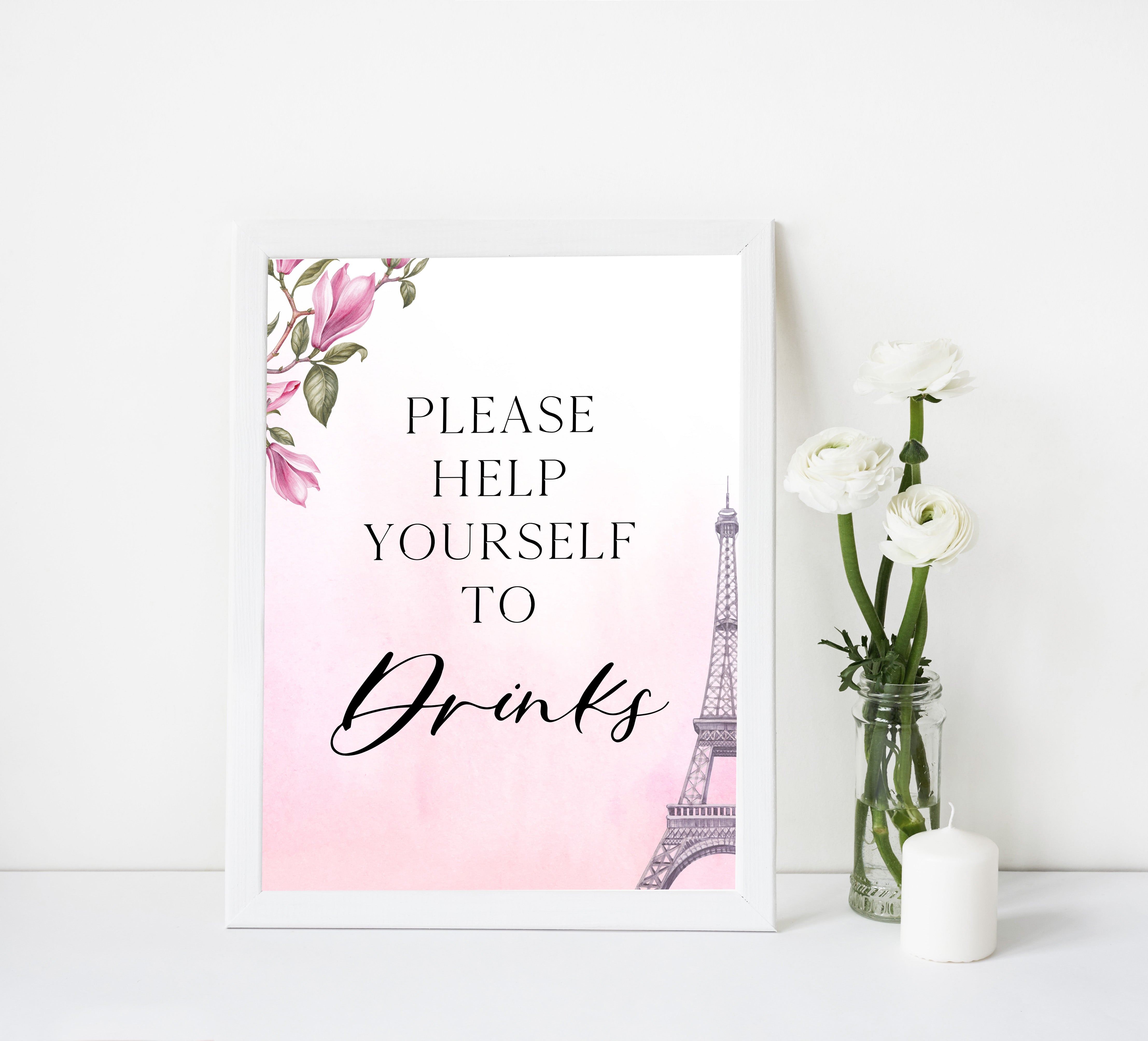 drinks baby shower table sign, Paris baby shower games, printable baby shower games, Parisian baby shower games, fun baby shower games