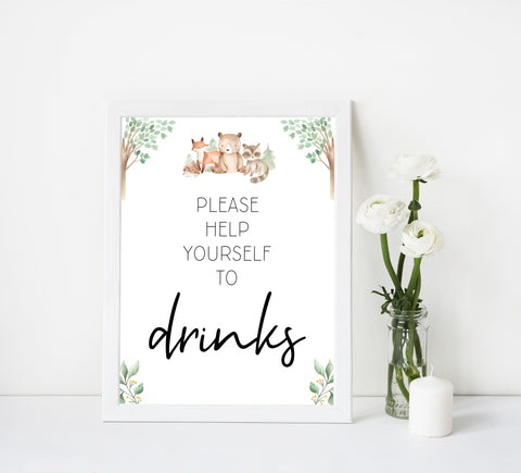 drinks baby shower table signs, Woodland animals baby decor, printable baby table signs, printable baby decor, baby woodland animals table signs, fun baby signs, baby woodland animals fun baby table signs