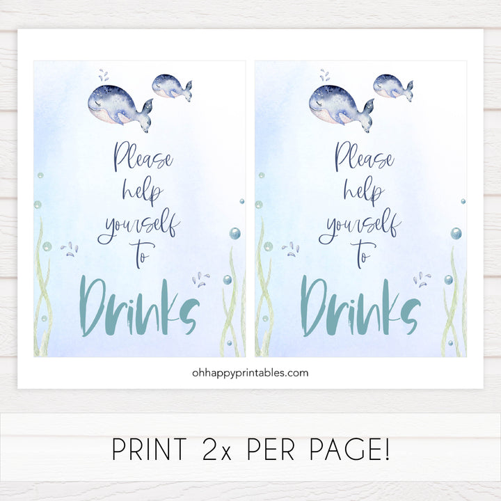 drinks baby shower table sign, Whale baby decor, printable baby table signs, printable baby decor, baby adventure table signs, fun baby signs, baby unicorn fun baby table signs