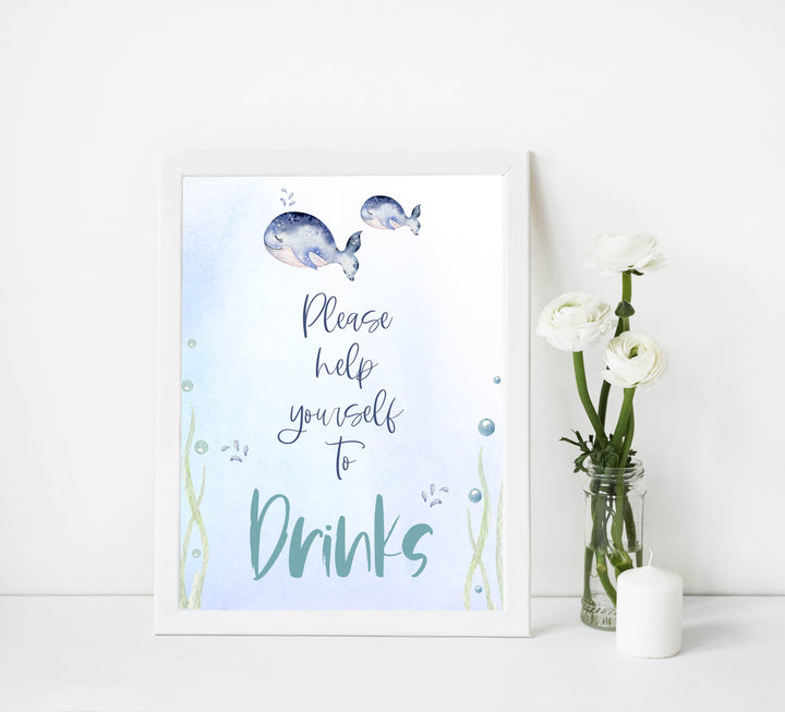drinks baby shower table sign, Whale baby decor, printable baby table signs, printable baby decor, baby adventure table signs, fun baby signs, baby unicorn fun baby table signs