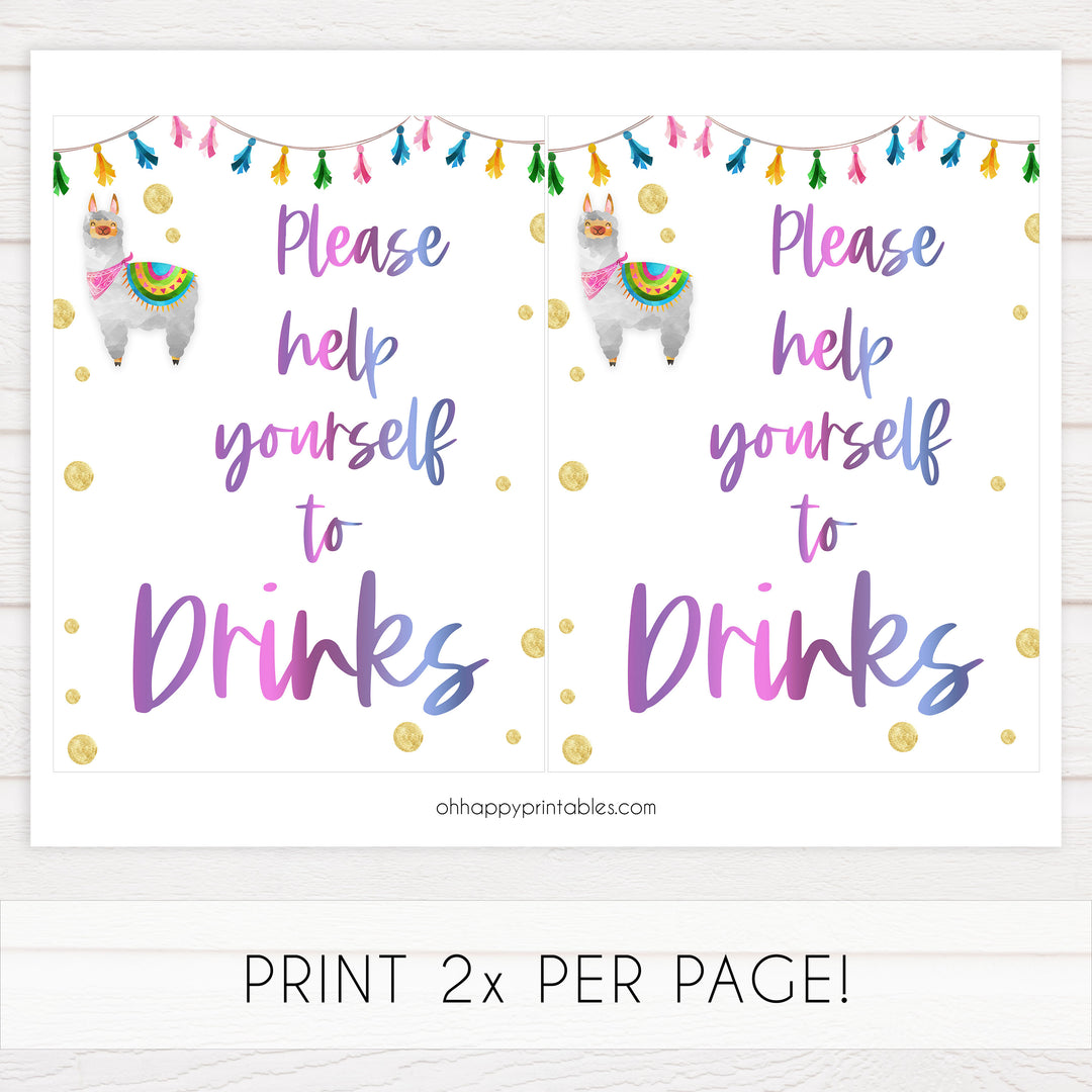 drinks table sign, drinks baby decorLlama fiesta baby decor, printable baby table signs, printable baby decor, baby llama fiesta table signs, fun baby signs, baby llama fiesta fun baby table signs