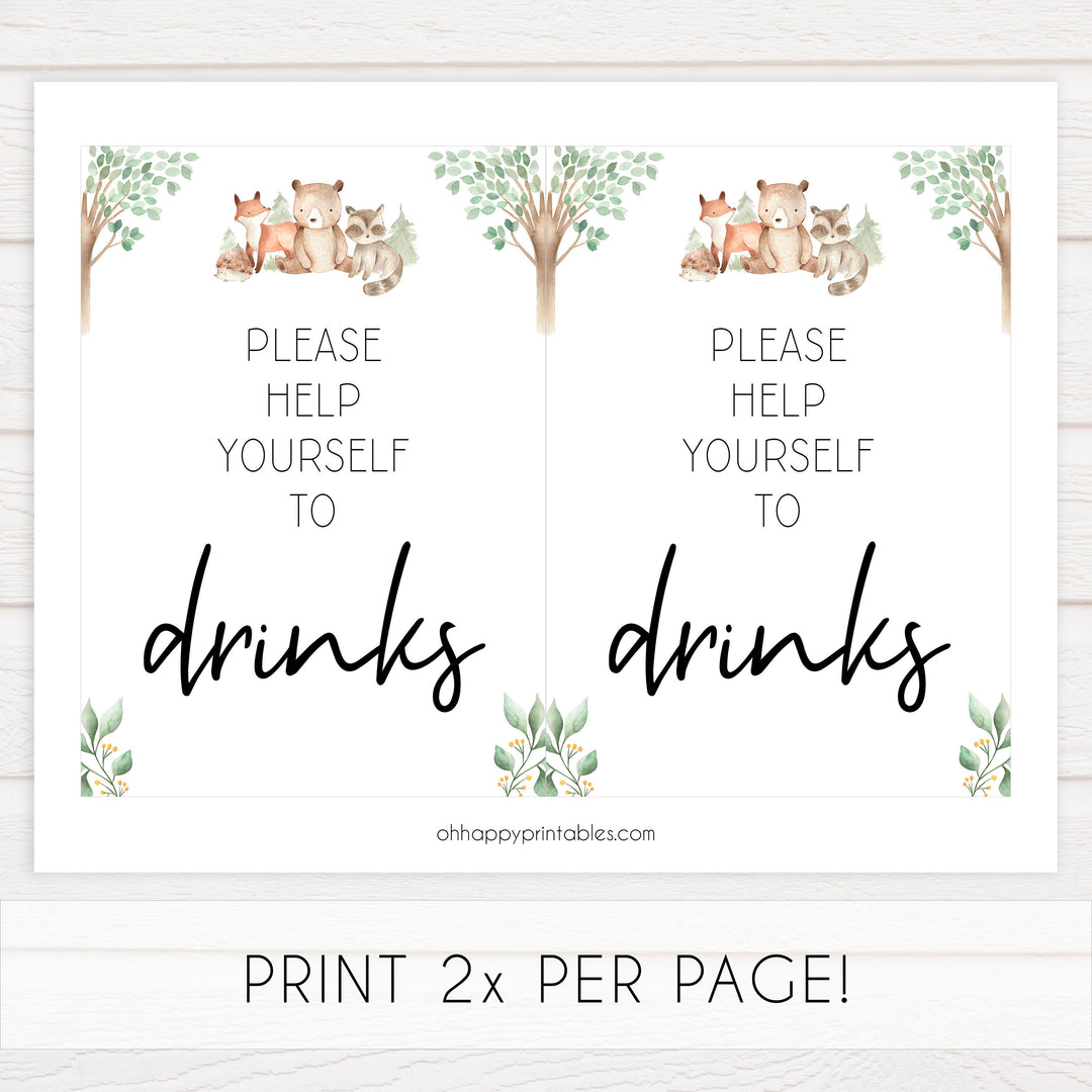 drinks baby shower table signs, Woodland animals baby decor, printable baby table signs, printable baby decor, baby woodland animals table signs, fun baby signs, baby woodland animals fun baby table signs