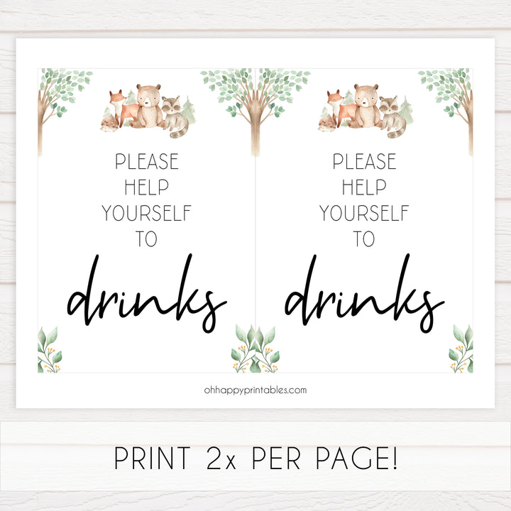 drinks baby shower table signs, Woodland animals baby decor, printable baby table signs, printable baby decor, baby woodland animals table signs, fun baby signs, baby woodland animals fun baby table signs