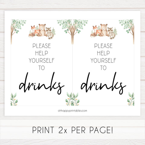 drinks baby shower table signs, Woodland animals baby decor, printable baby table signs, printable baby decor, baby woodland animals table signs, fun baby signs, baby woodland animals fun baby table signs