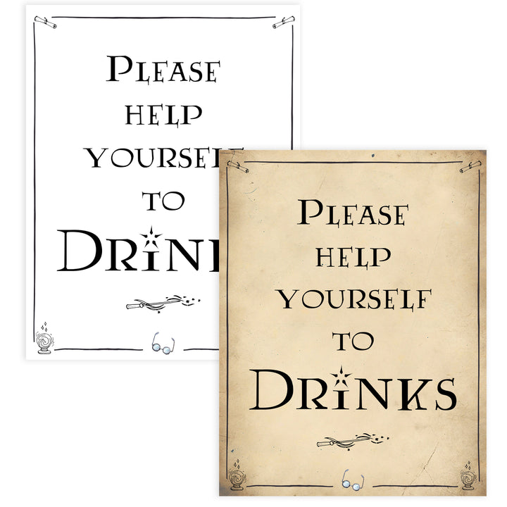 drinks baby signs, Wizard baby shower signs, printable baby shower decor, Harry Potter baby decor, Harry Potter baby shower ideas, fun baby decor, fun baby signs