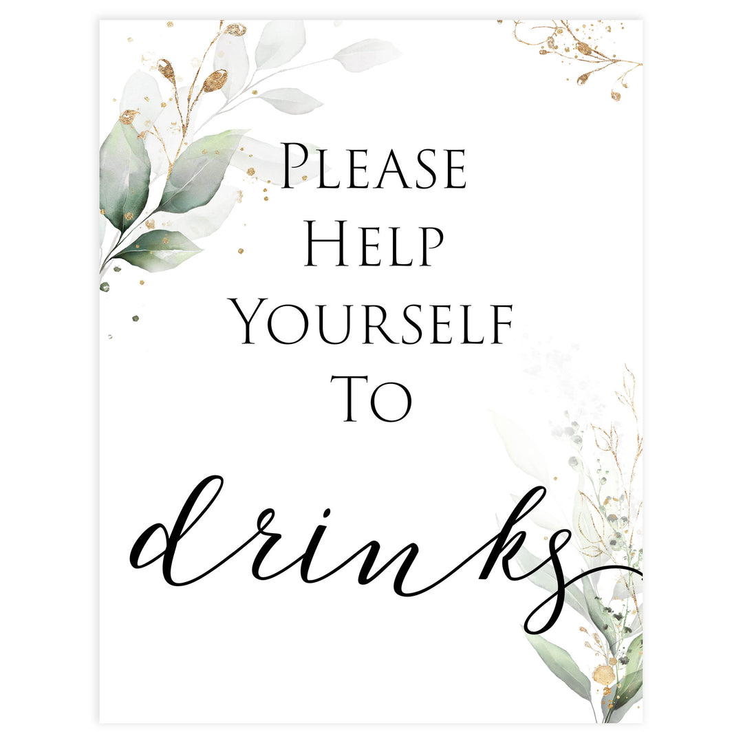 Gold green leaf baby games, drinks sign, printable baby games, fun baby games, top baby games to play, gold leaf baby shower, greenery baby shower ideas