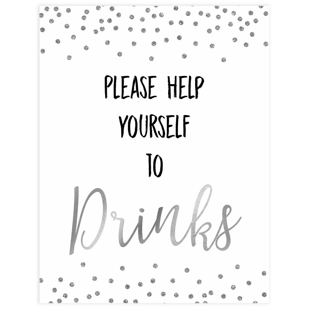 drinks baby table signs, drinks sign, Baby silver glitter baby decor, printable baby table signs, printable baby decor, baby silver glitter table signs, fun baby signs, baby silver fun baby table signs