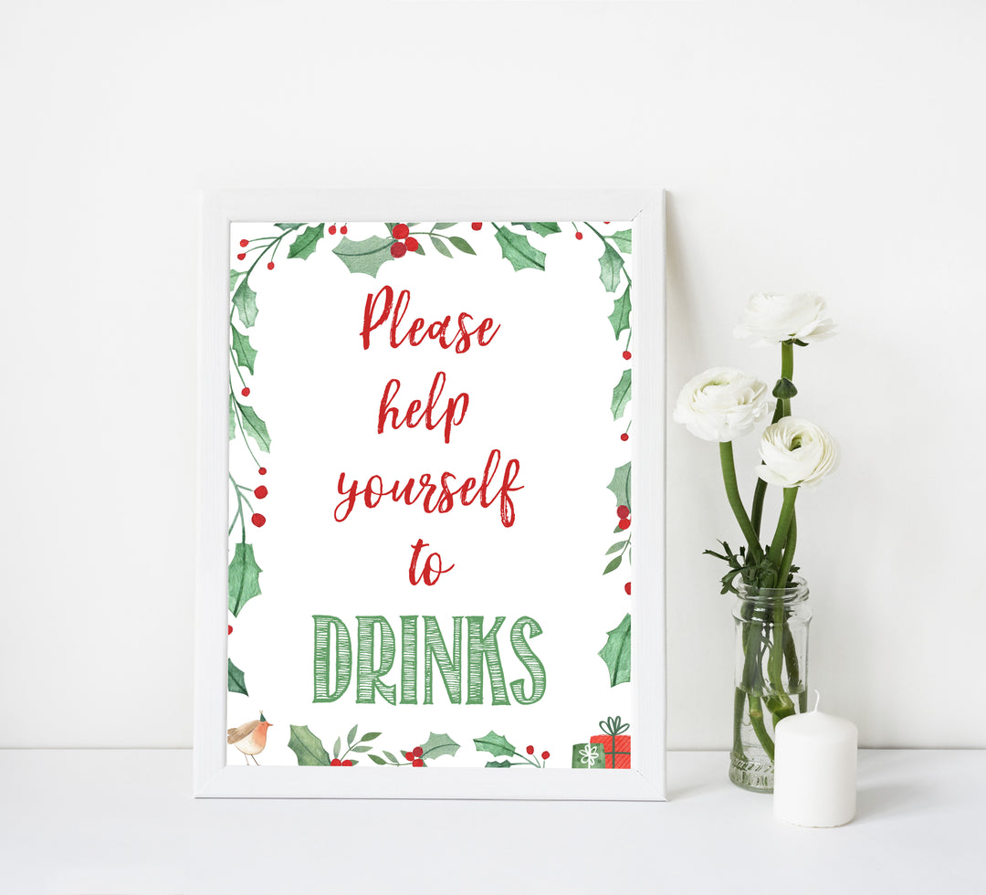 Christmas baby shower signs, drinks baby shower sign, baby shower decor, printable baby signs, baby decor, festive baby shower