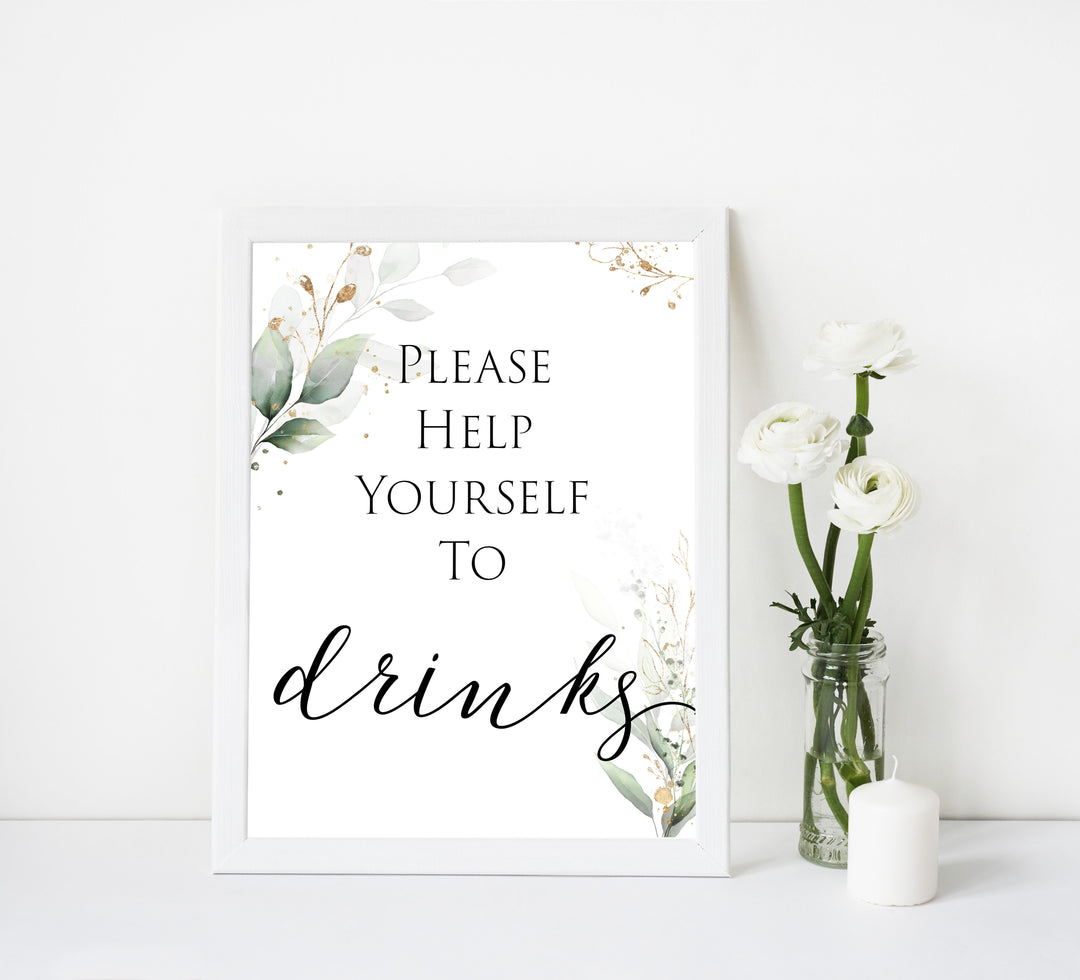 Gold green leaf baby games, drinks sign, printable baby games, fun baby games, top baby games to play, gold leaf baby shower, greenery baby shower ideas