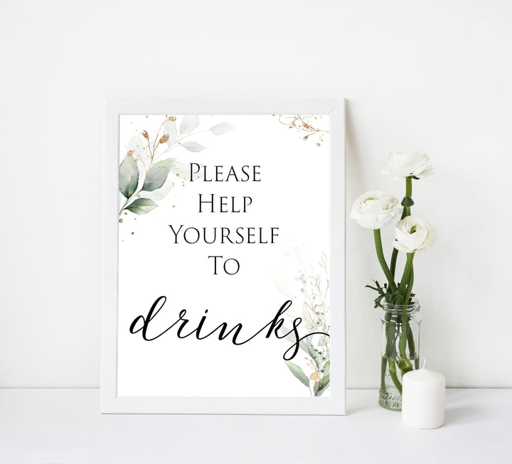 Gold green leaf baby games, drinks sign, printable baby games, fun baby games, top baby games to play, gold leaf baby shower, greenery baby shower ideas