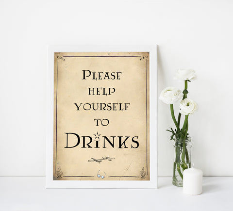 drinks baby signs, Wizard baby shower signs, printable baby shower decor, Harry Potter baby decor, Harry Potter baby shower ideas, fun baby decor, fun baby signs