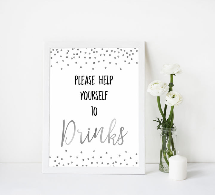 drinks baby table signs, drinks sign, Baby silver glitter baby decor, printable baby table signs, printable baby decor, baby silver glitter table signs, fun baby signs, baby silver fun baby table signs