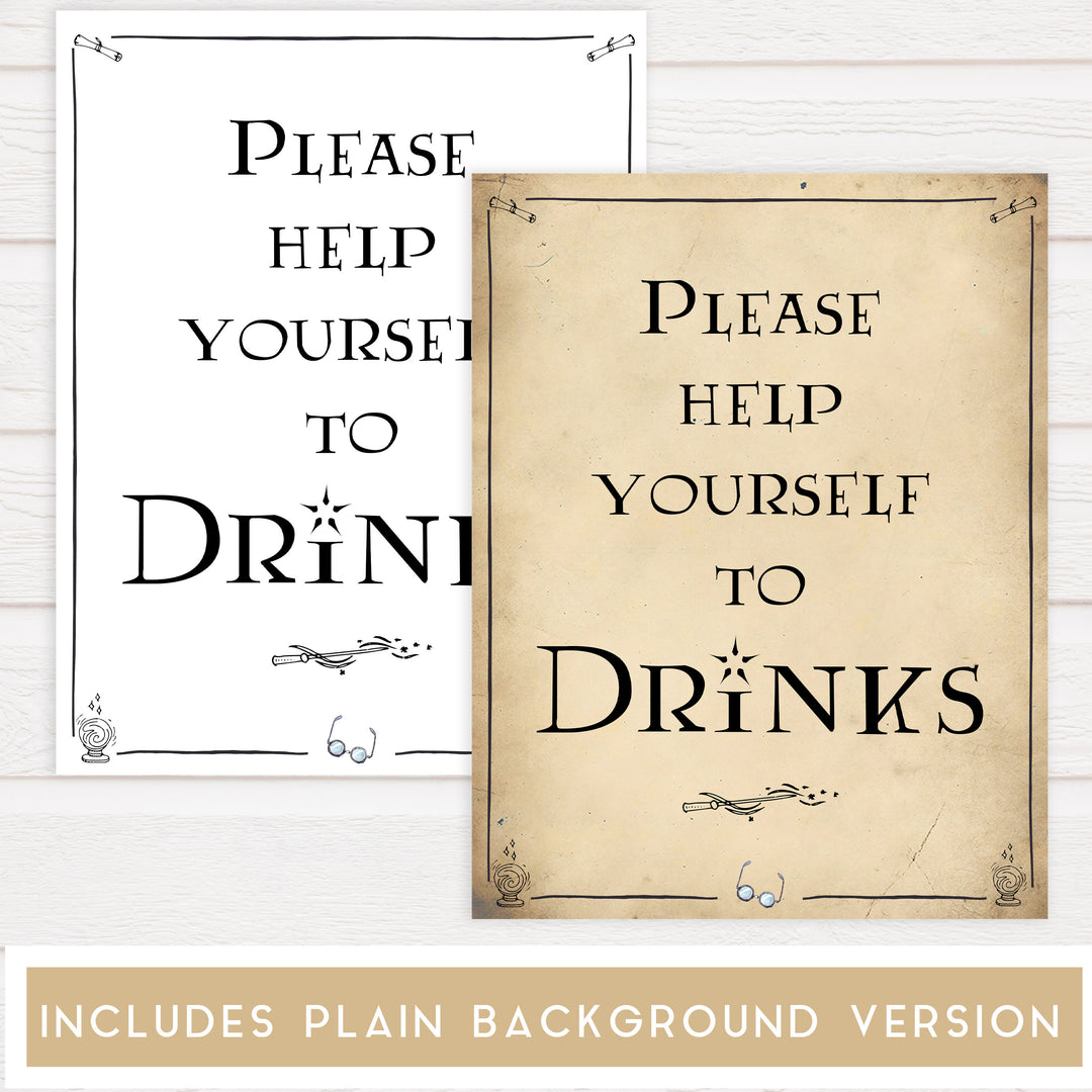 drinks baby signs, Wizard baby shower signs, printable baby shower decor, Harry Potter baby decor, Harry Potter baby shower ideas, fun baby decor, fun baby signs