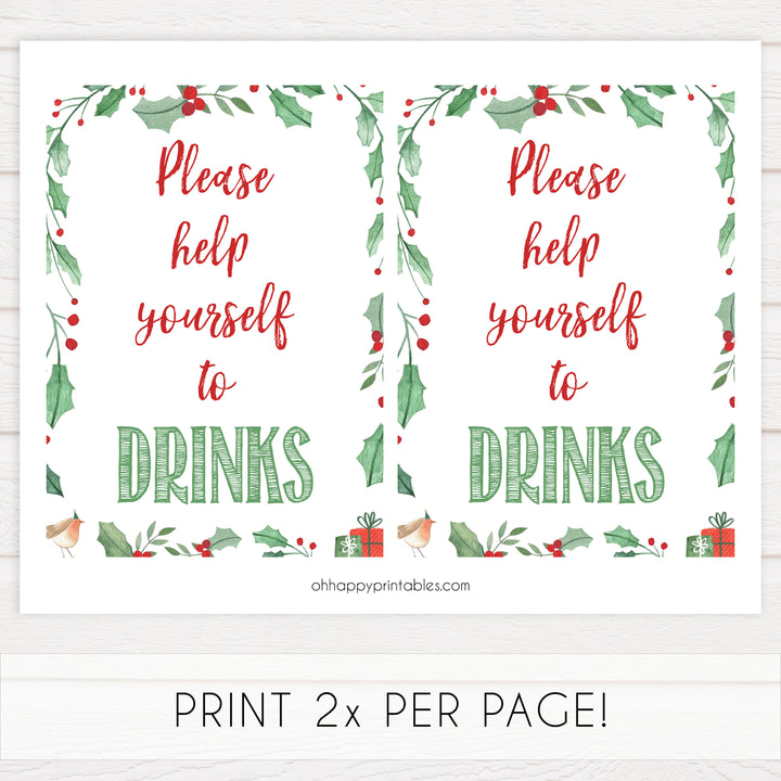 Christmas baby shower signs, drinks baby shower sign, baby shower decor, printable baby signs, baby decor, festive baby shower