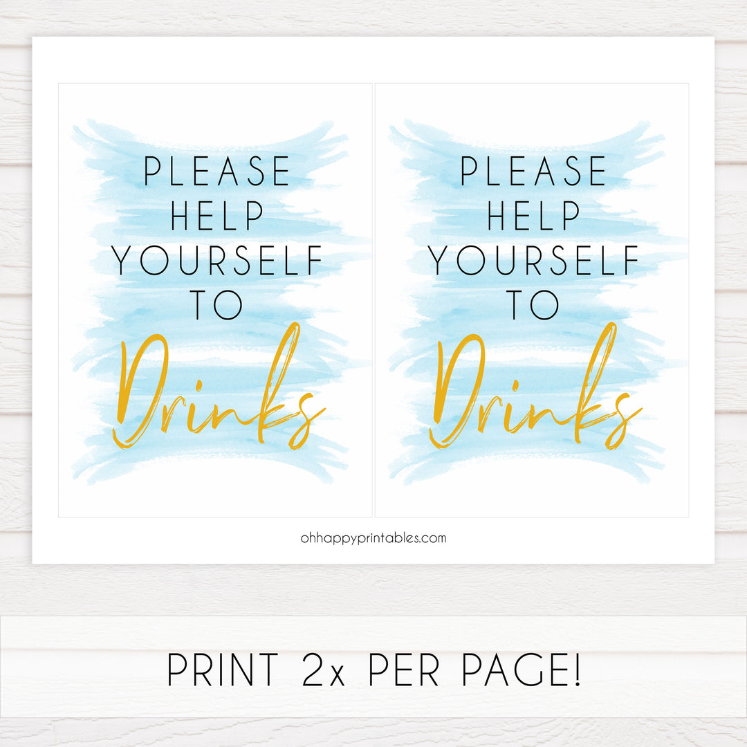 blue watercolor baby signs, drinks baby signs, drinks baby decor, printable baby signs, fun baby games, baby shower ideas