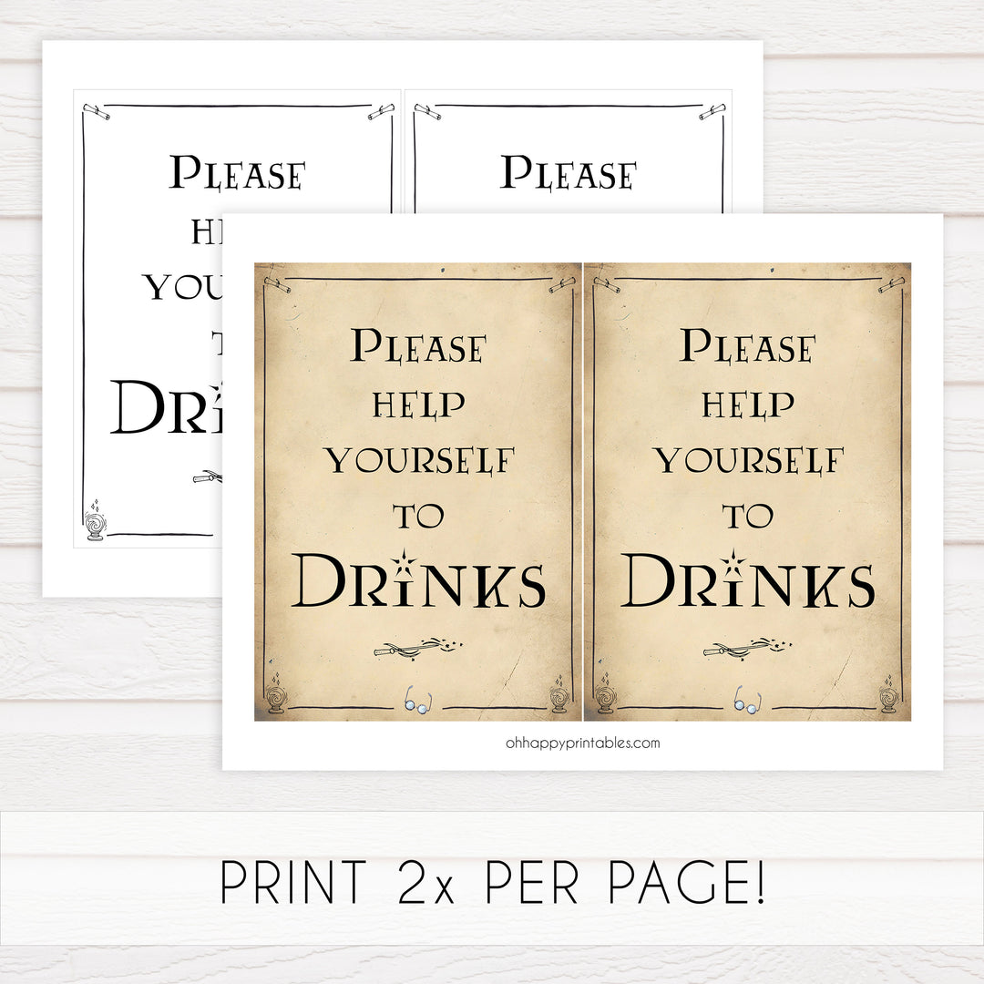 drinks baby signs, Wizard baby shower signs, printable baby shower decor, Harry Potter baby decor, Harry Potter baby shower ideas, fun baby decor, fun baby signs
