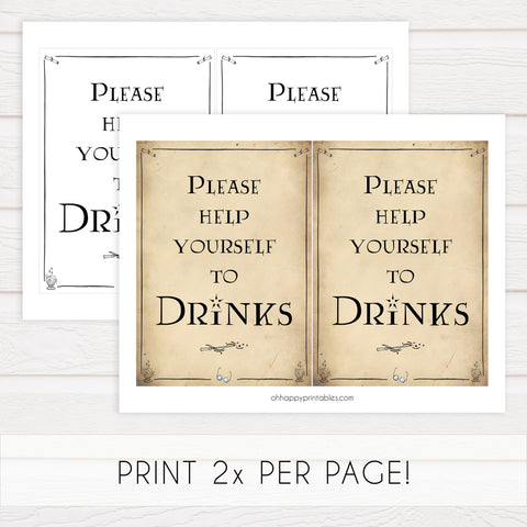 drinks baby signs, Wizard baby shower signs, printable baby shower decor, Harry Potter baby decor, Harry Potter baby shower ideas, fun baby decor, fun baby signs