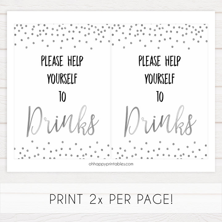 drinks baby table signs, drinks sign, Baby silver glitter baby decor, printable baby table signs, printable baby decor, baby silver glitter table signs, fun baby signs, baby silver fun baby table signs