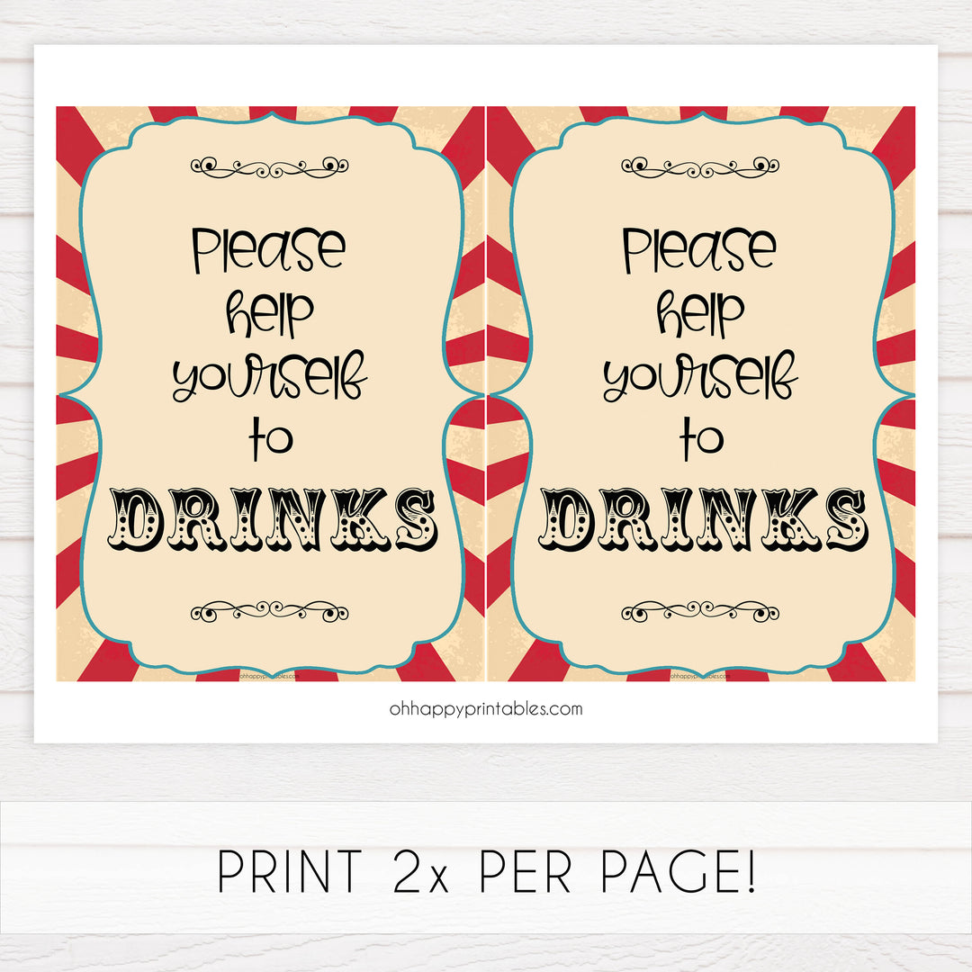 drinks baby table signs, drinks baby decor, Circus baby decor, printable baby table signs, printable baby decor, carnival table signs, fun baby signs, circus fun baby table signs