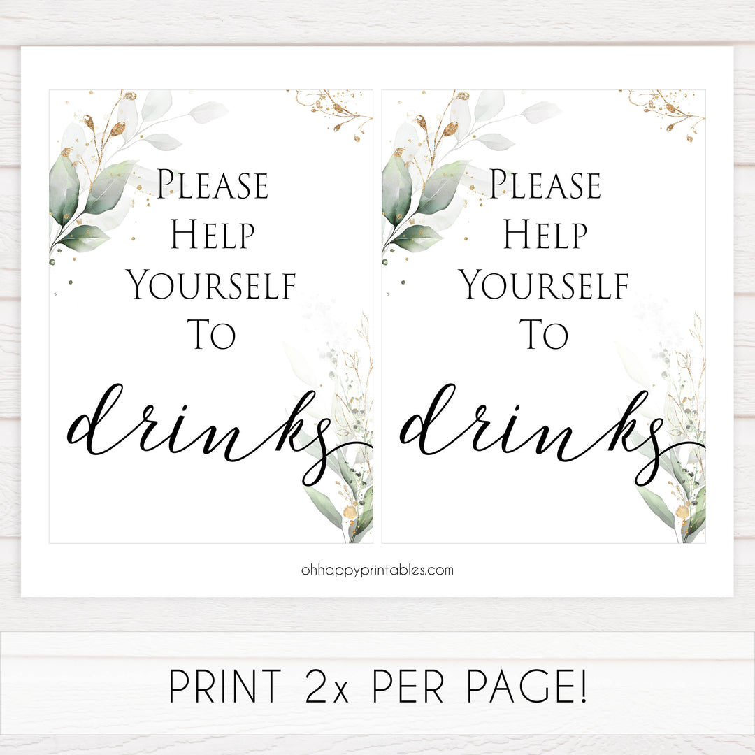 Gold green leaf baby games, drinks sign, printable baby games, fun baby games, top baby games to play, gold leaf baby shower, greenery baby shower ideas