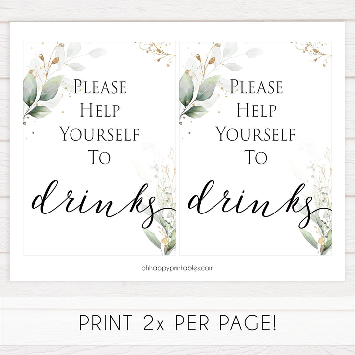 Gold green leaf baby games, drinks sign, printable baby games, fun baby games, top baby games to play, gold leaf baby shower, greenery baby shower ideas