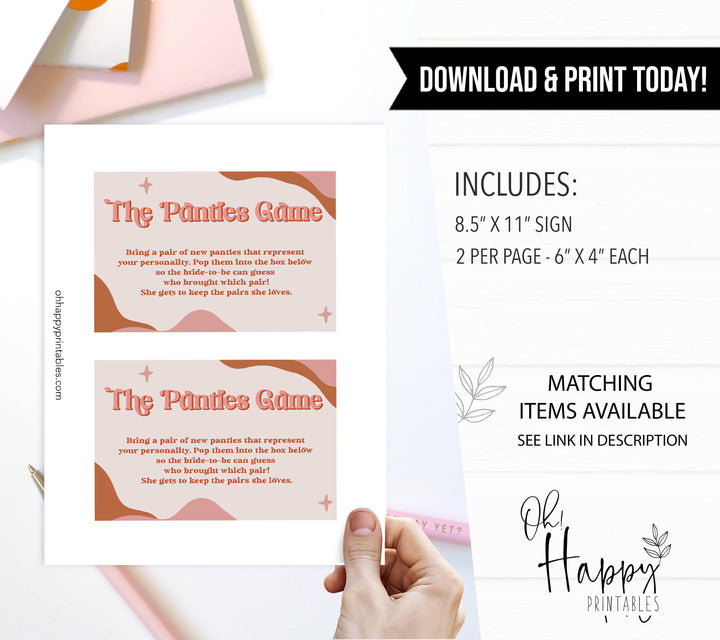 drop your panties game, 70s retro bridal shower, retro bridal shower games, modern 70s bridal collection, 70s bridal shower, printable bridal games