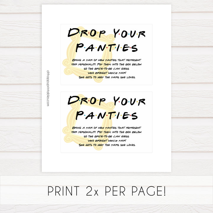 drop your panties game, Printable bridal shower games, friends bridal shower, friends bridal shower games, fun bridal shower games, bridal shower game ideas, friends bridal shower