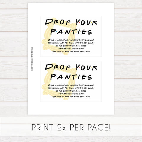 drop your panties game, Printable bridal shower games, friends bridal shower, friends bridal shower games, fun bridal shower games, bridal shower game ideas, friends bridal shower