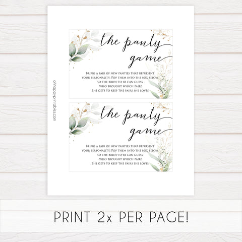 drop your panties game, Printable bridal shower games, greenery bridal shower, gold leaf bridal shower games, fun bridal shower games, bridal shower game ideas, greenery bridal shower