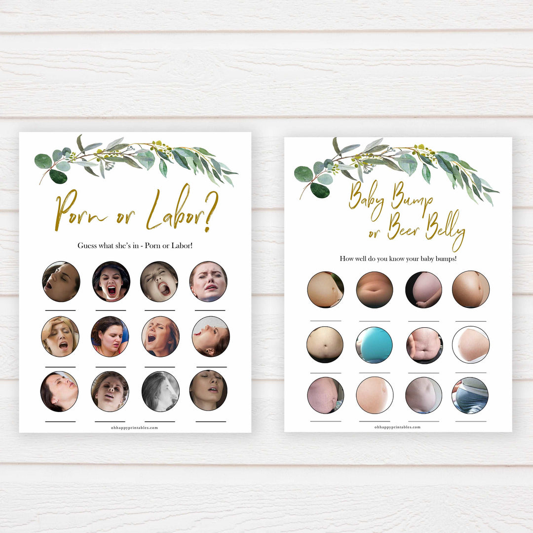 Eucalyptus baby shower games, fun baby shower games, printable baby games, baby shower ideas, baby games, baby shower baby shower bundle, baby shower games packs