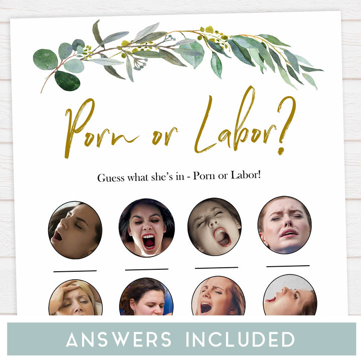 Eucalyptus baby games, labor or porn, baby bump, boobs or butt game, printable baby shower games, fun baby games, top baby games, best baby games, baby shower games