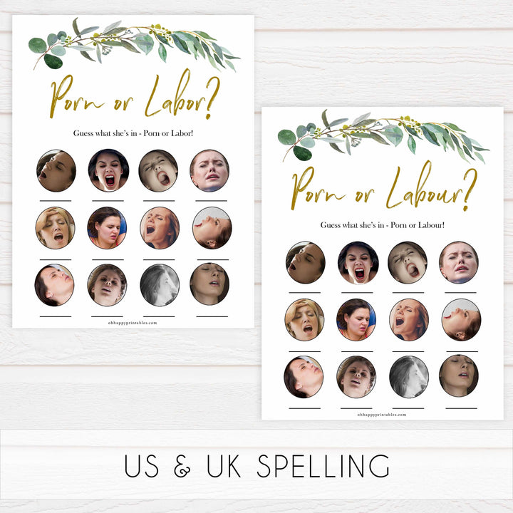 Eucalyptus baby games, labor or porn, baby bump or beer belly, printable baby shower games, fun baby games, top baby games, best baby games, baby shower games