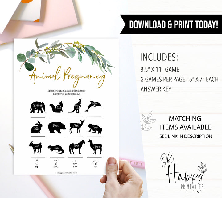 Eucalyptus baby shower games, animal pregnancy baby game, fun baby shower games, printable baby games, baby shower ideas, baby games, baby shower baby shower bundle, baby shower games packs, botanical baby shower