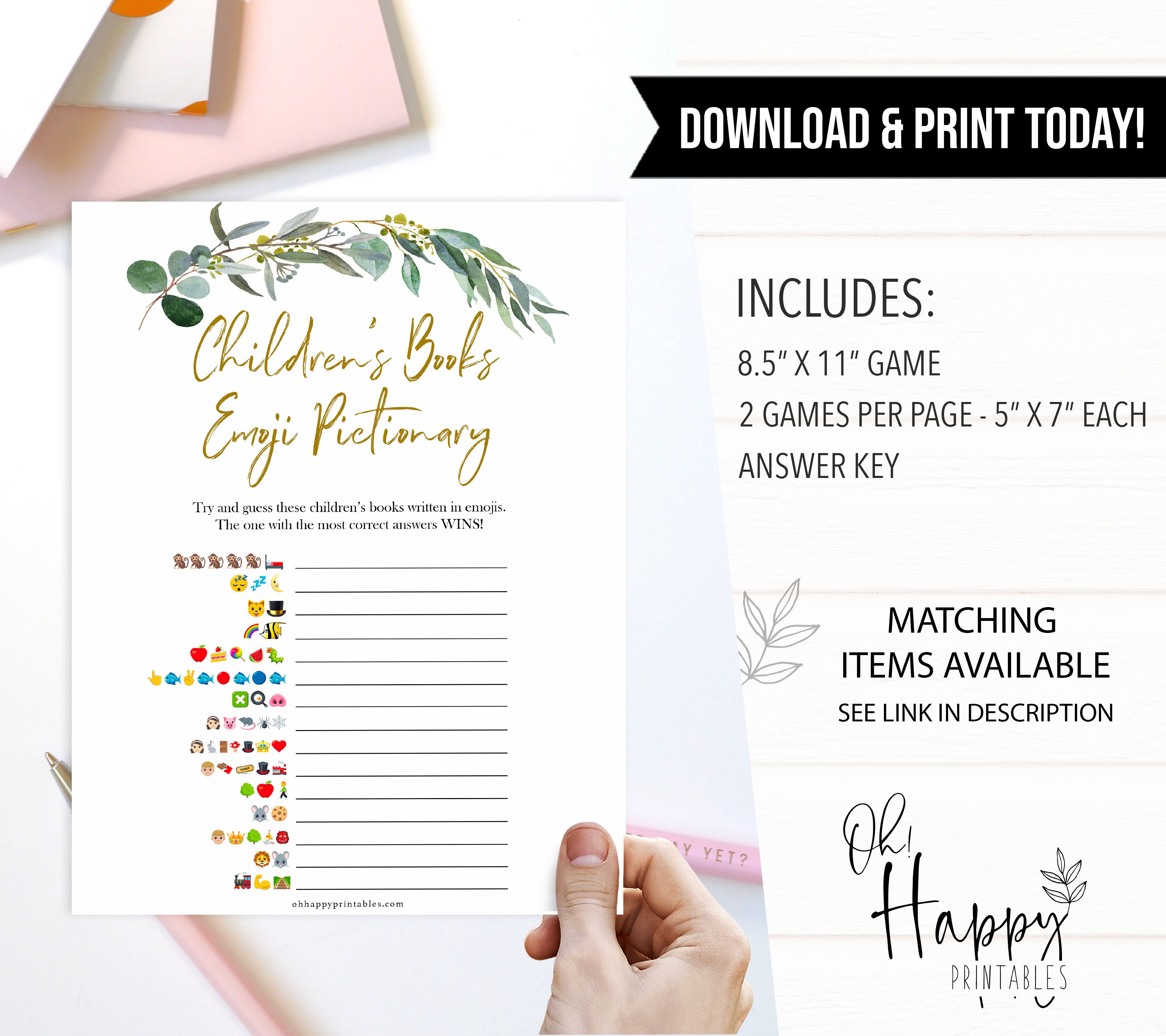 Eucalyptus baby shower games, emoji pictionary baby game, fun baby shower games, printable baby games, baby shower ideas, baby games, baby shower baby shower bundle, baby shower games packs, botanical baby shower