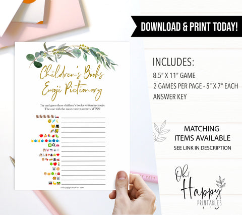 Eucalyptus baby shower games, emoji pictionary baby game, fun baby shower games, printable baby games, baby shower ideas, baby games, baby shower baby shower bundle, baby shower games packs, botanical baby shower