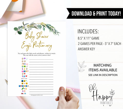 Eucalyptus baby shower games, emoji pictionary baby game, fun baby shower games, printable baby games, baby shower ideas, baby games, baby shower baby shower bundle, baby shower games packs, botanical baby shower
