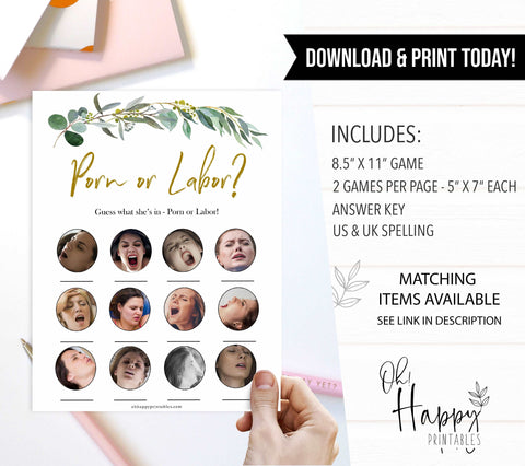 Eucalyptus baby games, labor or porn, baby bump, boobs or butt game, printable baby shower games, fun baby games, top baby games, best baby games, baby shower games