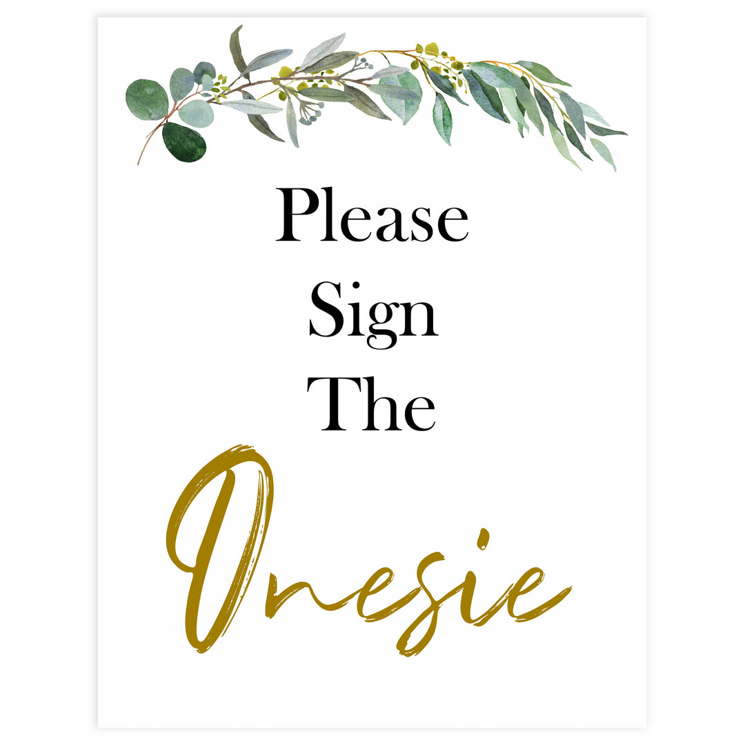 Eucalyptus baby games, sign the onesie, printable baby shower games, fun baby games, top baby games, best baby games, baby shower games