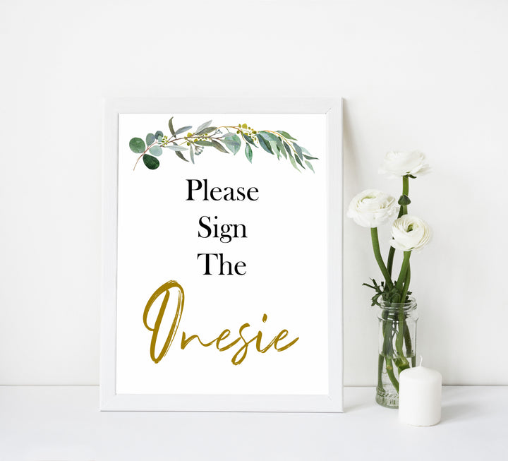 Eucalyptus baby games, sign the onesie, printable baby shower games, fun baby games, top baby games, best baby games, baby shower games