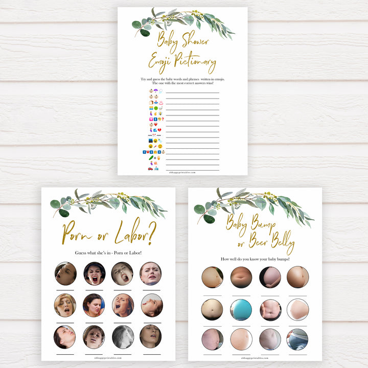 Eucalyptus baby shower games, fun baby shower games, printable baby games, baby shower ideas, baby games, baby shower baby shower bundle, baby shower games packs