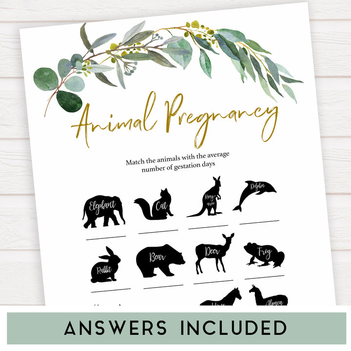 Eucalyptus baby shower games, animal pregnancy baby game, fun baby shower games, printable baby games, baby shower ideas, baby games, baby shower baby shower bundle, baby shower games packs, botanical baby shower