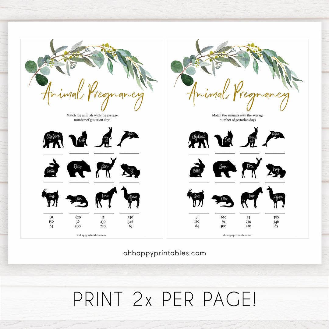 Eucalyptus baby shower games, animal pregnancy baby game, fun baby shower games, printable baby games, baby shower ideas, baby games, baby shower baby shower bundle, baby shower games packs, botanical baby shower