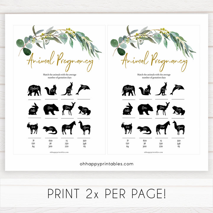 Eucalyptus baby shower games, animal pregnancy baby game, fun baby shower games, printable baby games, baby shower ideas, baby games, baby shower baby shower bundle, baby shower games packs, botanical baby shower