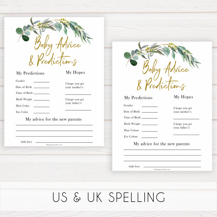 Eucalyptus baby shower games, baby advice and predictions baby game, fun baby shower games, printable baby games, baby shower ideas, baby games, baby shower baby shower bundle, baby shower games packs, botanical baby shower