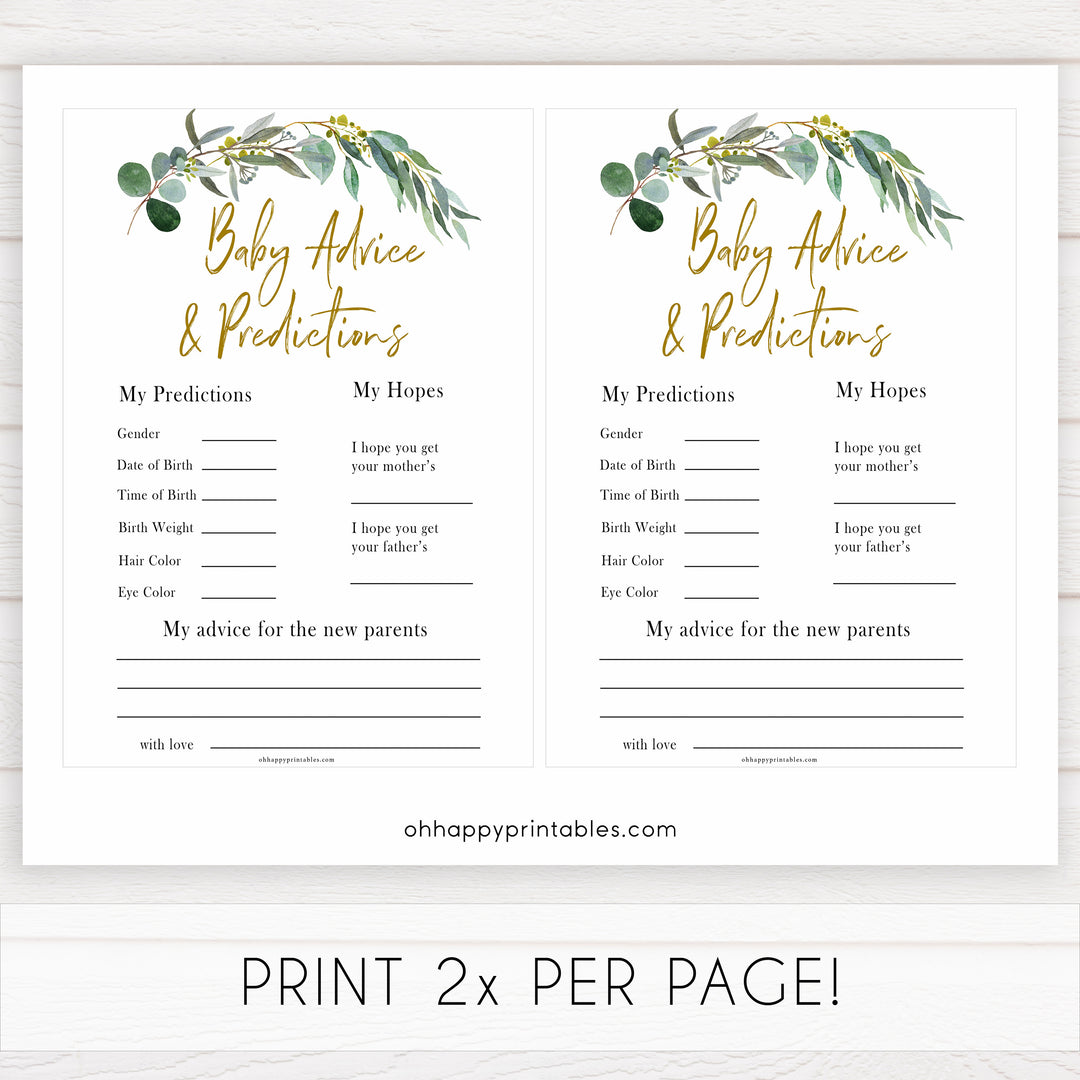 Eucalyptus baby shower games, baby advice and predictions baby game, fun baby shower games, printable baby games, baby shower ideas, baby games, baby shower baby shower bundle, baby shower games packs, botanical baby shower