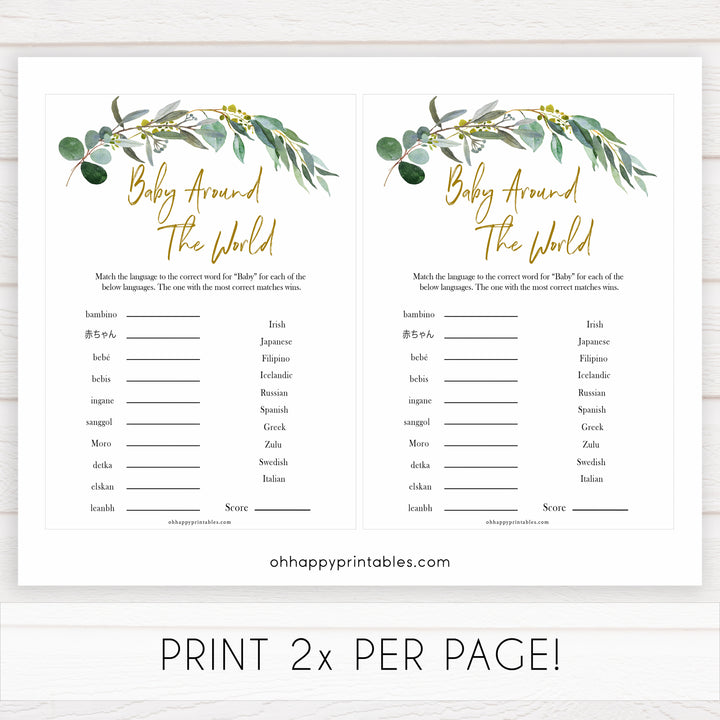 Eucalyptus baby shower games, baby around the world baby game, fun baby shower games, printable baby games, baby shower ideas, baby games, baby shower baby shower bundle, baby shower games packs, botanical baby shower