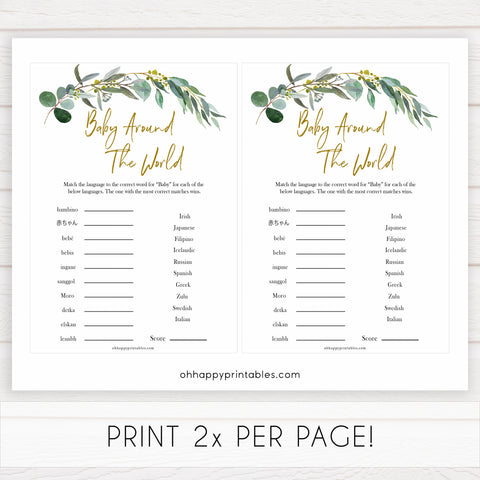 Eucalyptus baby shower games, baby around the world baby game, fun baby shower games, printable baby games, baby shower ideas, baby games, baby shower baby shower bundle, baby shower games packs, botanical baby shower